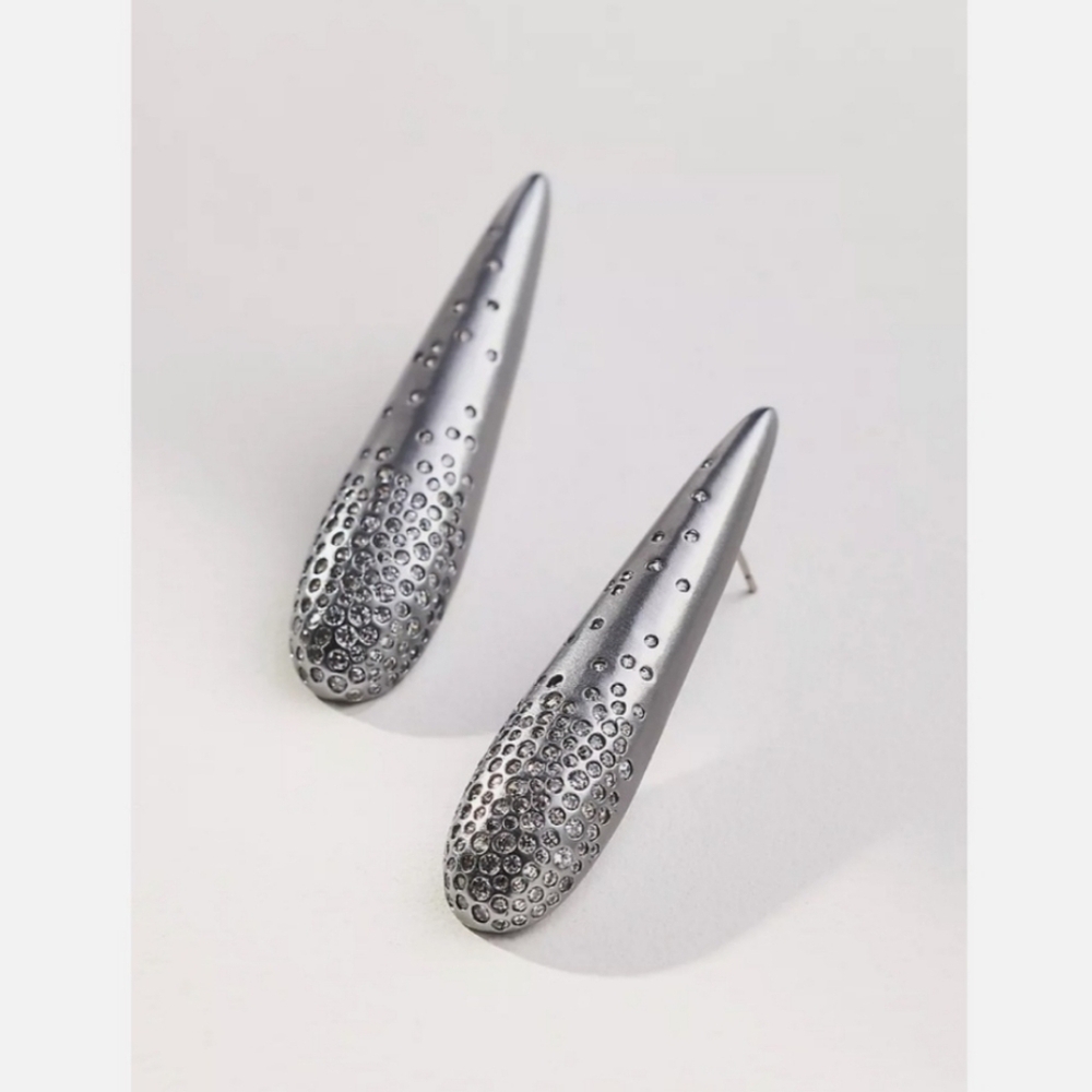 NWT Anthropologie Pavé Dark Silver Drop Earrings With Cubic Zerconia